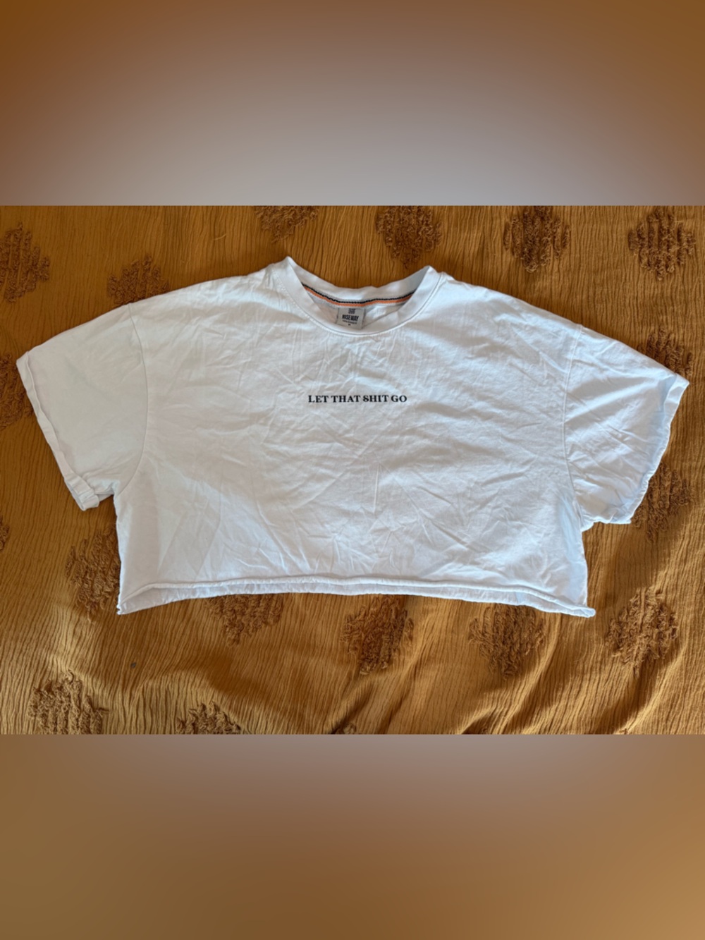 Riseway White Graphic Crew Crop Tee - LET THAT SHIT GO Size M EUC